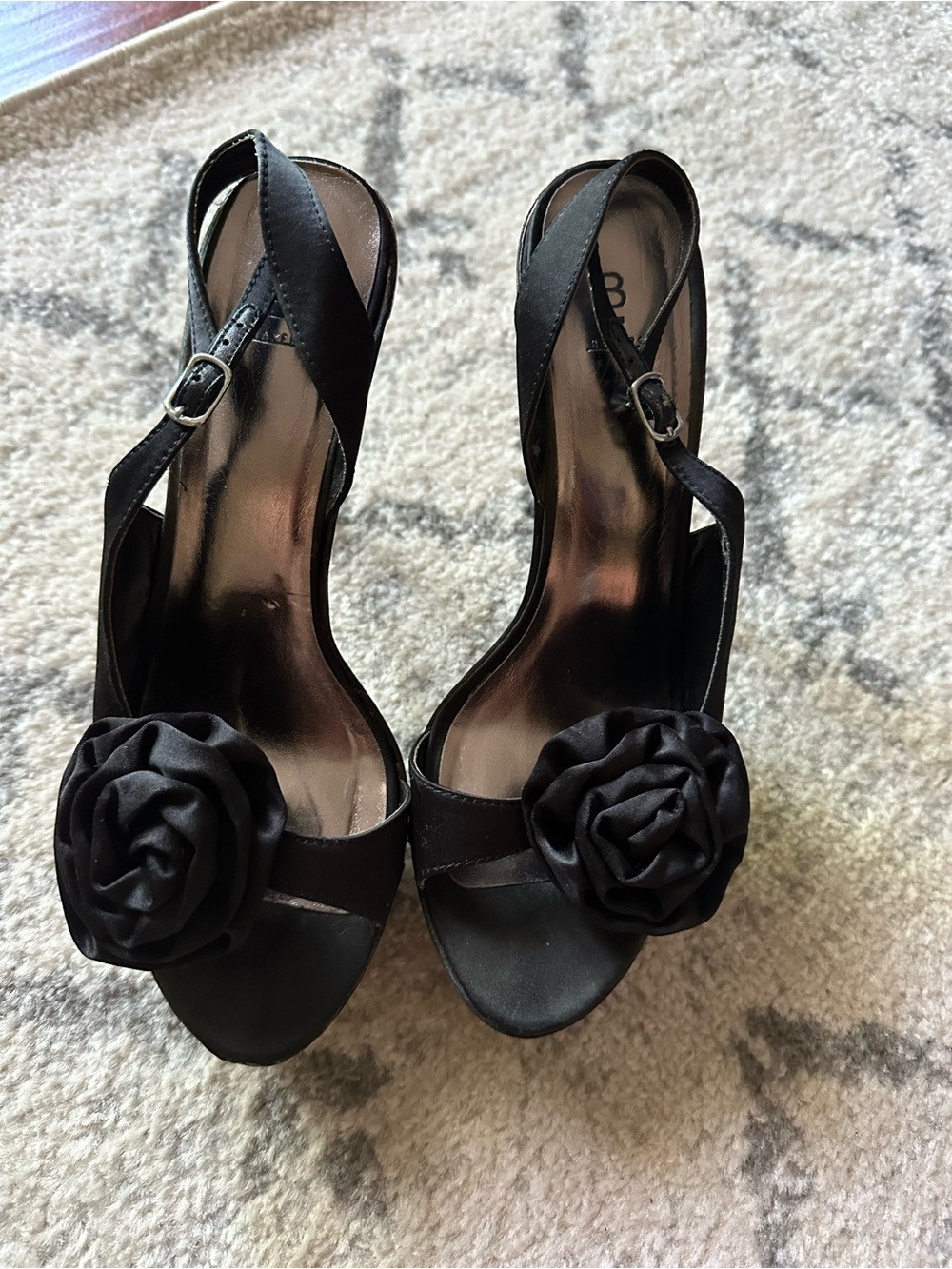 Bakers Black Rosette Slingback Heels